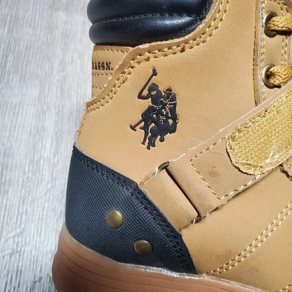 US Polo Association Kids Ankle Boots Tan/Black Size 11 Lace-up Hiking Sh…